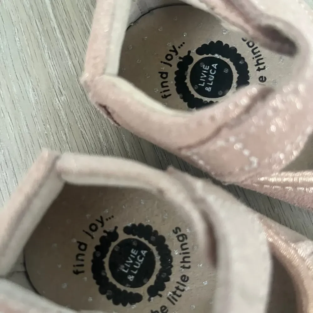 Livie & Luca 'Willow' Fringe Moccasin Mary Jane Suede Pink Shoe 6-12 MTH